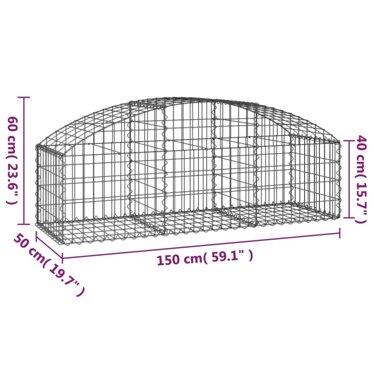 vidaXL Συρματοκιβώτιο Τοξωτό 150x50x40/60εκ. από Γαλβανισμένο Χάλυβα