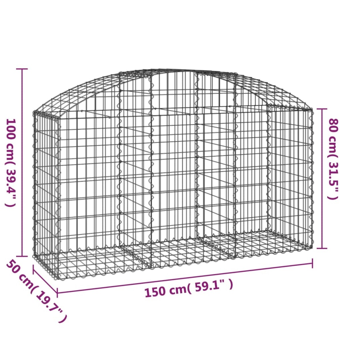 vidaXL Συρματοκιβώτιο Τοξωτό 150x50x80/100εκ. από Γαλβανισμένο Χάλυβα