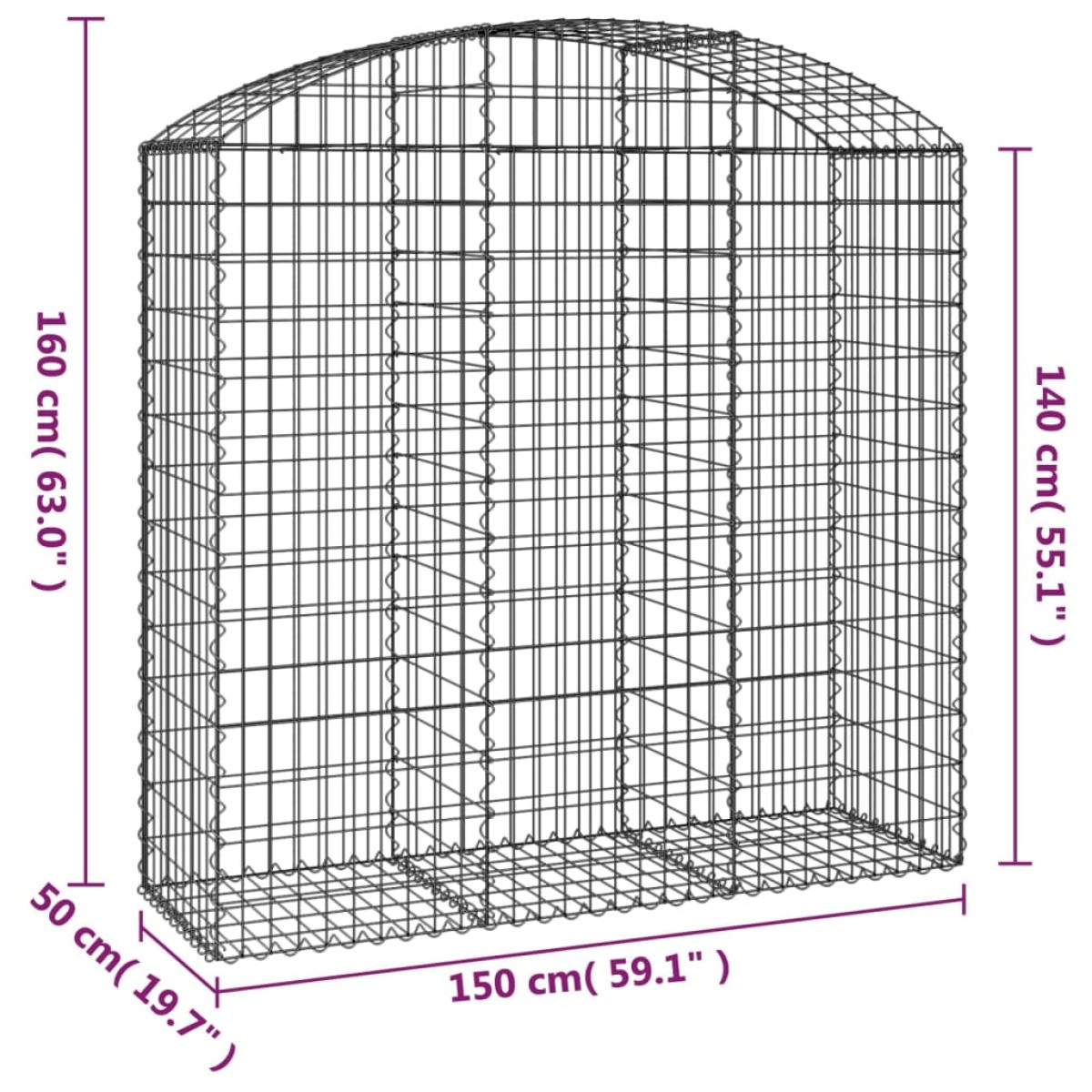 vidaXL Συρματοκιβώτιο Τοξωτό 150x50x140/160εκ. από Γαλβανισμένο Χάλυβα