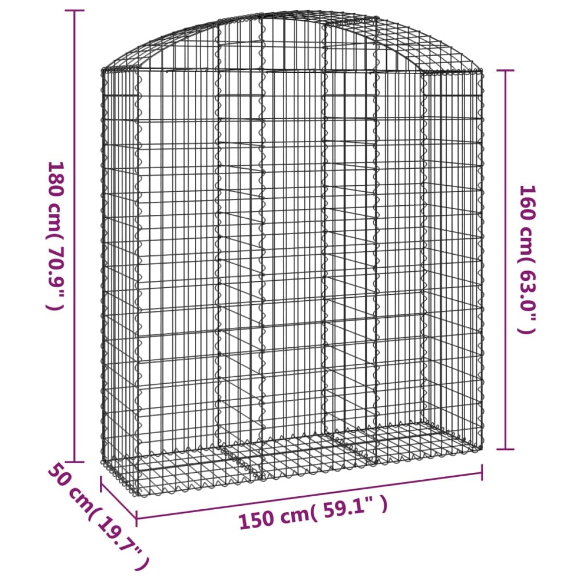 vidaXL Συρματοκιβώτιο Τοξωτό 150x50x160/180εκ. από Γαλβανισμένο Χάλυβα