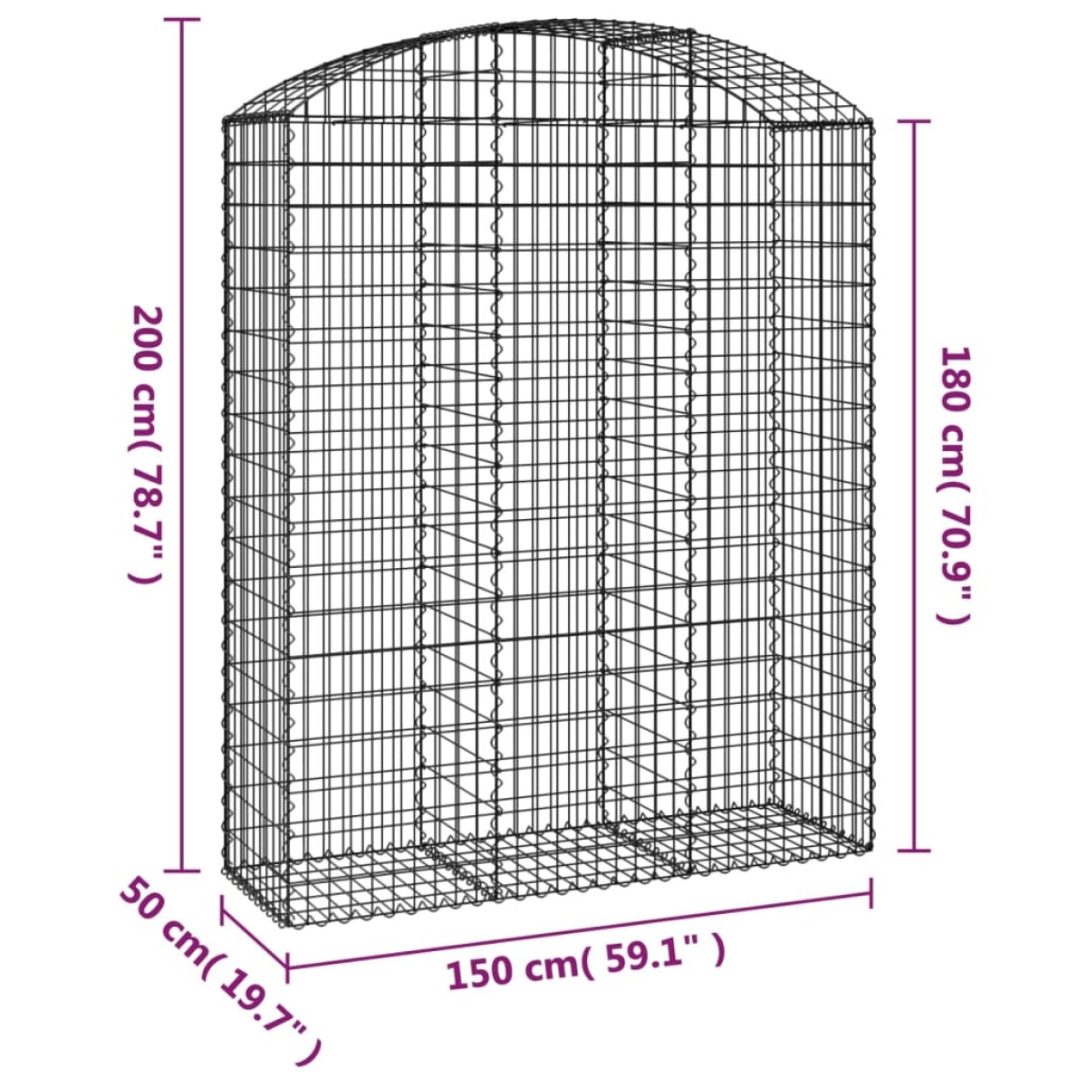 vidaXL Συρματοκιβώτιο Τοξωτό 150x50x180/200εκ. από Γαλβανισμένο Χάλυβα