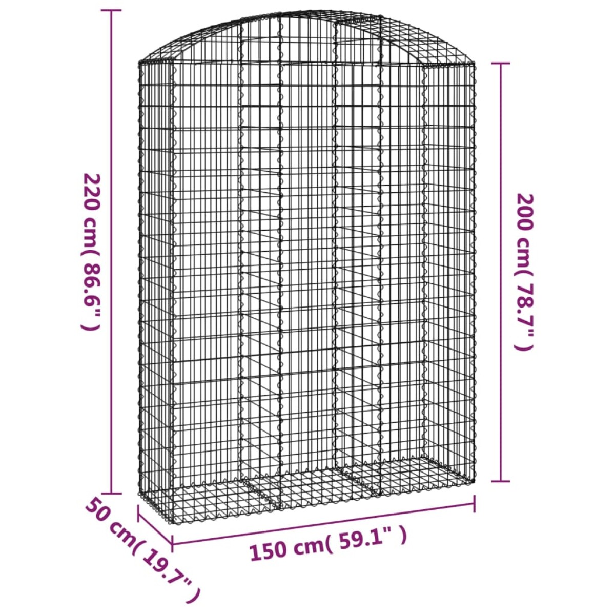 vidaXL Συρματοκιβώτιο Τοξωτό 150x50x200/220εκ. από Γαλβανισμένο Χάλυβα