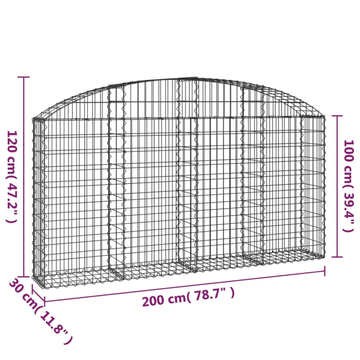 vidaXL Συρματοκιβώτιο Τοξωτό 200x30x100/120εκ. από Γαλβανισμένο Χάλυβα