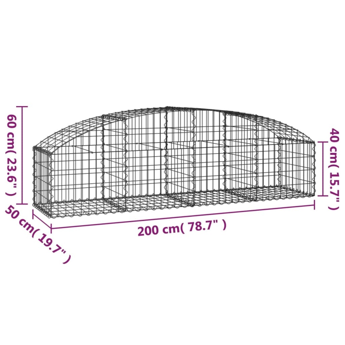 vidaXL Συρματοκιβώτιο Τοξωτό 200x50x40/60εκ. από Γαλβανισμένο Χάλυβα