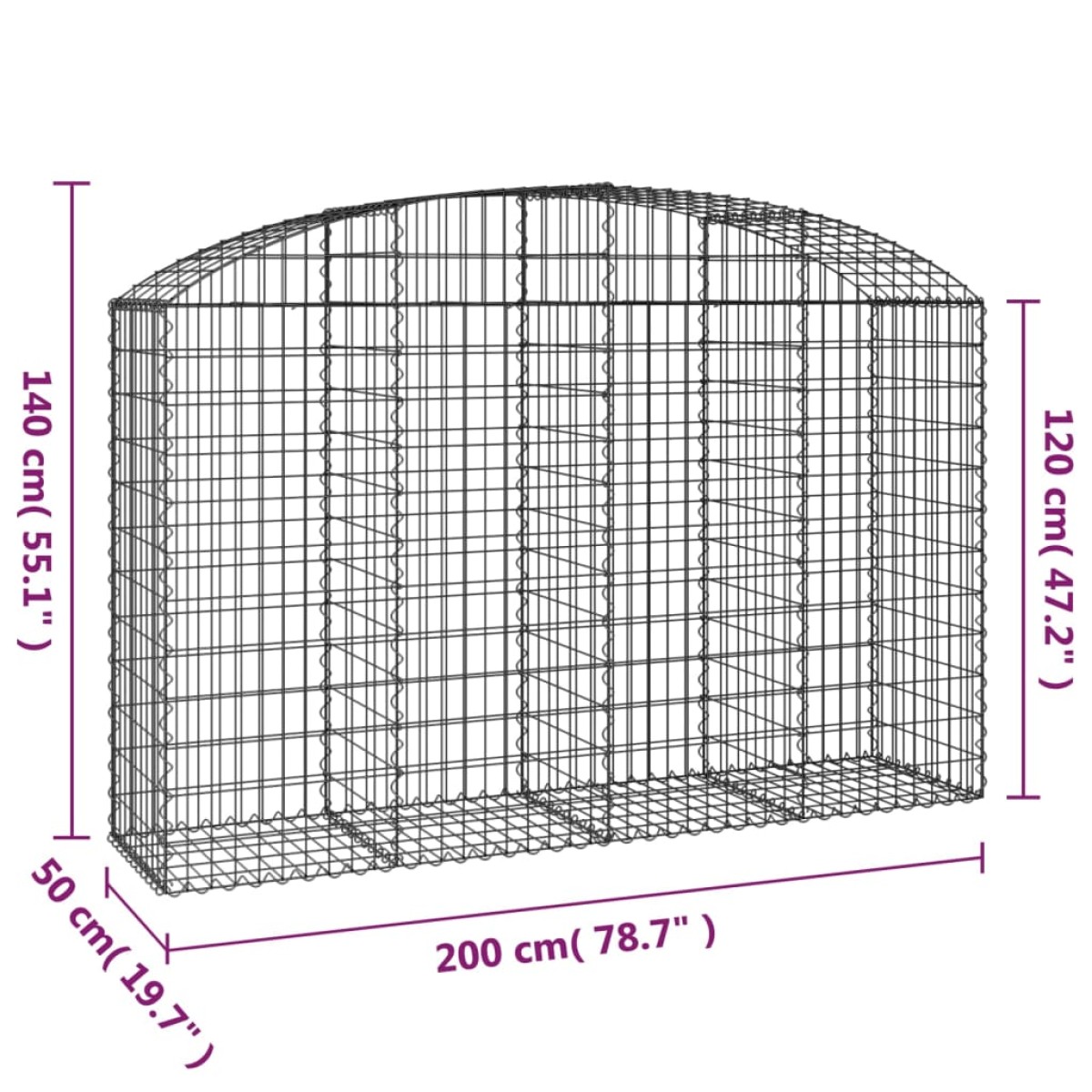 vidaXL Συρματοκιβώτιο Τοξωτό 200x50x120/140εκ. από Γαλβανισμένο Χάλυβα