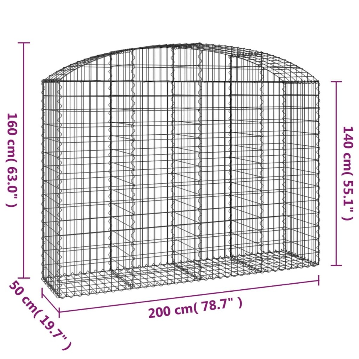 vidaXL Συρματοκιβώτιο Τοξωτό 200x50x140/160εκ. από Γαλβανισμένο Χάλυβα