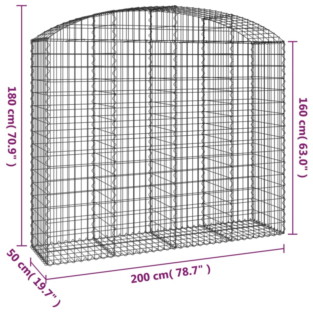vidaXL Συρματοκιβώτιο Τοξωτό 200x50x160/180εκ. από Γαλβανισμένο Χάλυβα