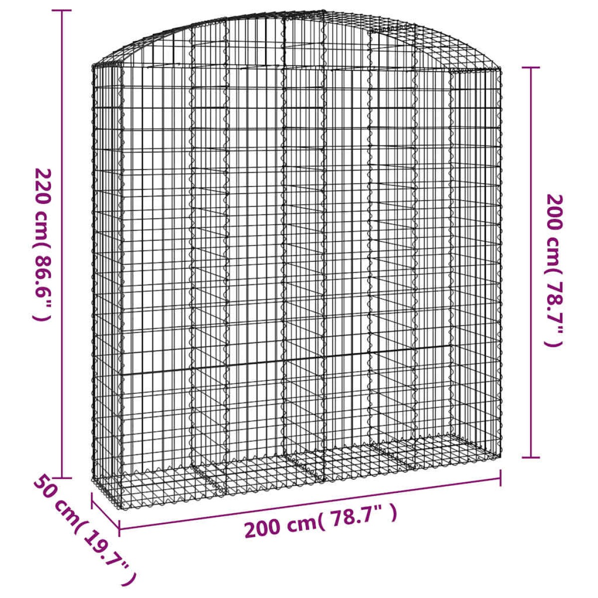 vidaXL Συρματοκιβώτιο Τοξωτό 200x50x200/220εκ. από Γαλβανισμένο Χάλυβα