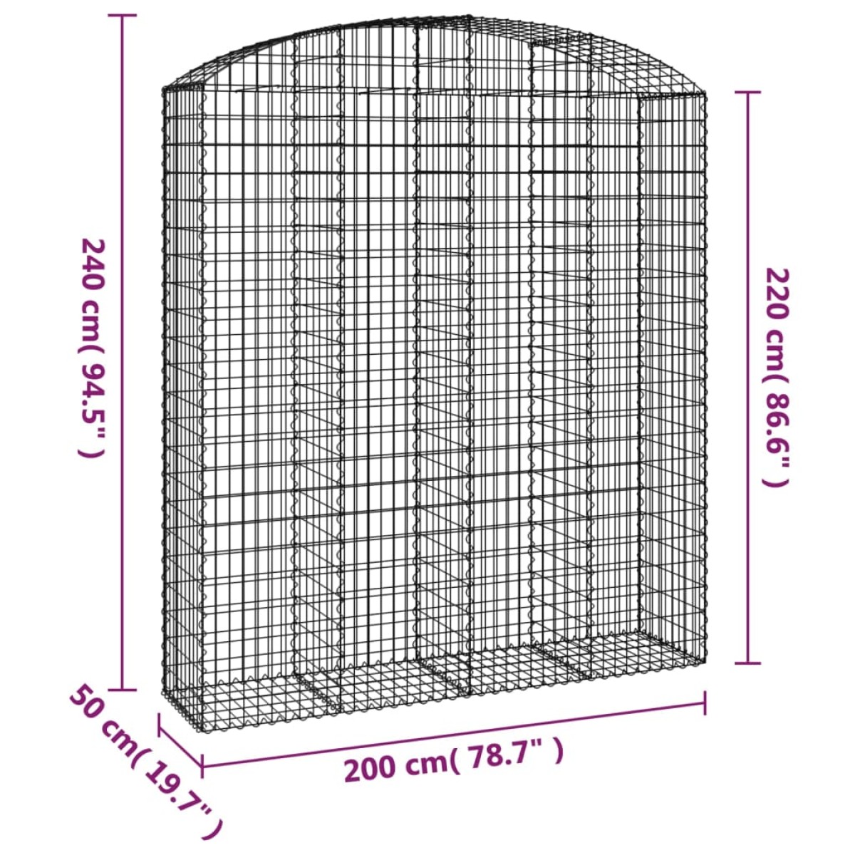 vidaXL Συρματοκιβώτιο Τοξωτό 200x50x220/240εκ. από Γαλβανισμένο Χάλυβα