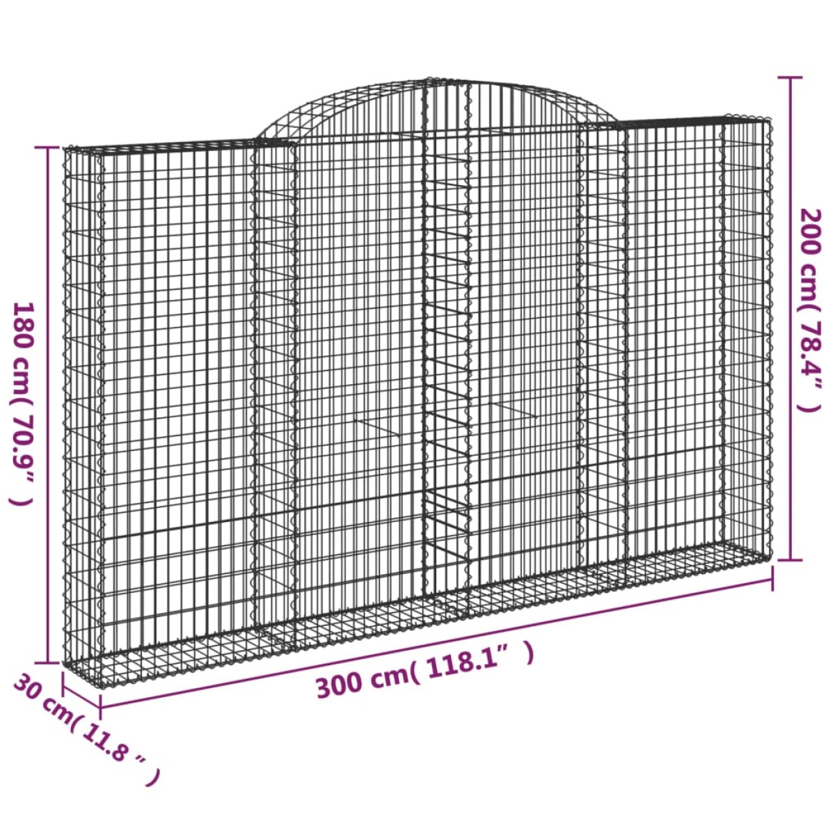 vidaXL Συρματοκιβώτιο Τοξωτό 300x30x180/200εκ. από Γαλβανισμένο Χάλυβα