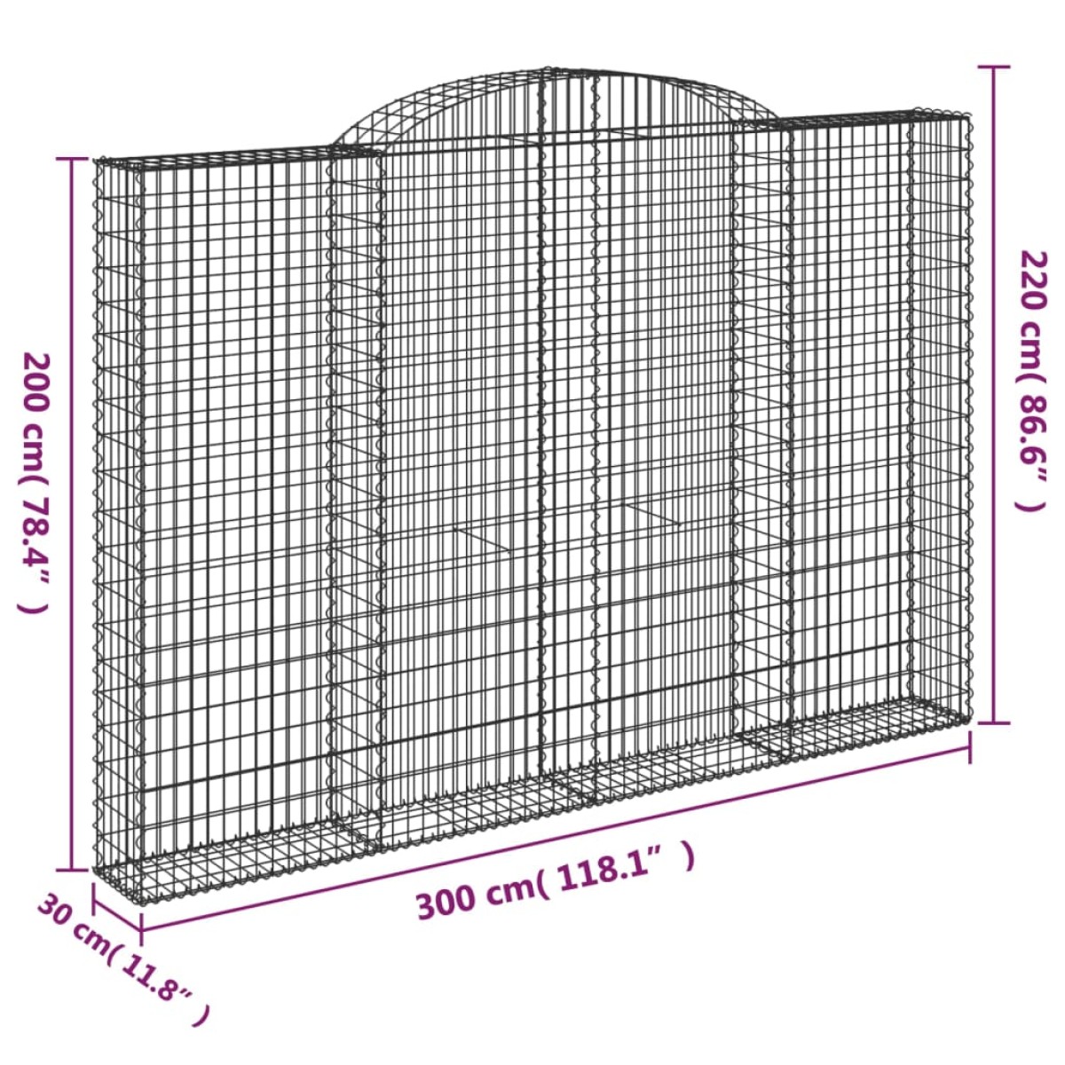 vidaXL Συρματοκιβώτιο Τοξωτό 300x30x200/220εκ. από Γαλβανισμένο Χάλυβα