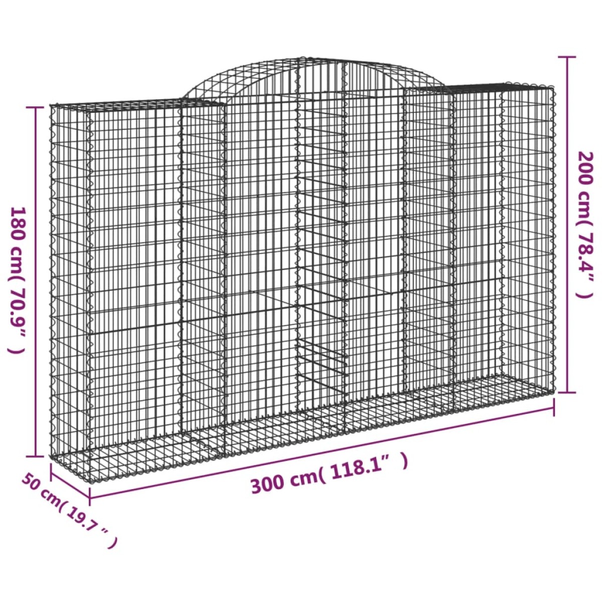 vidaXL Συρματοκιβώτιο Τοξωτό 300x50x180/200εκ. από Γαλβανισμένο Χάλυβα