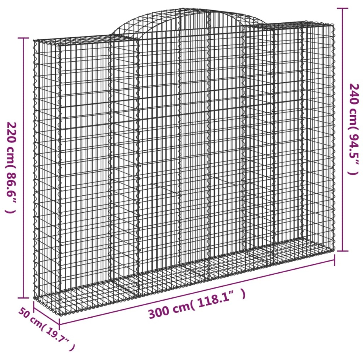 vidaXL Συρματοκιβώτιο Τοξωτό 300x50x220/240εκ. από Γαλβανισμένο Χάλυβα
