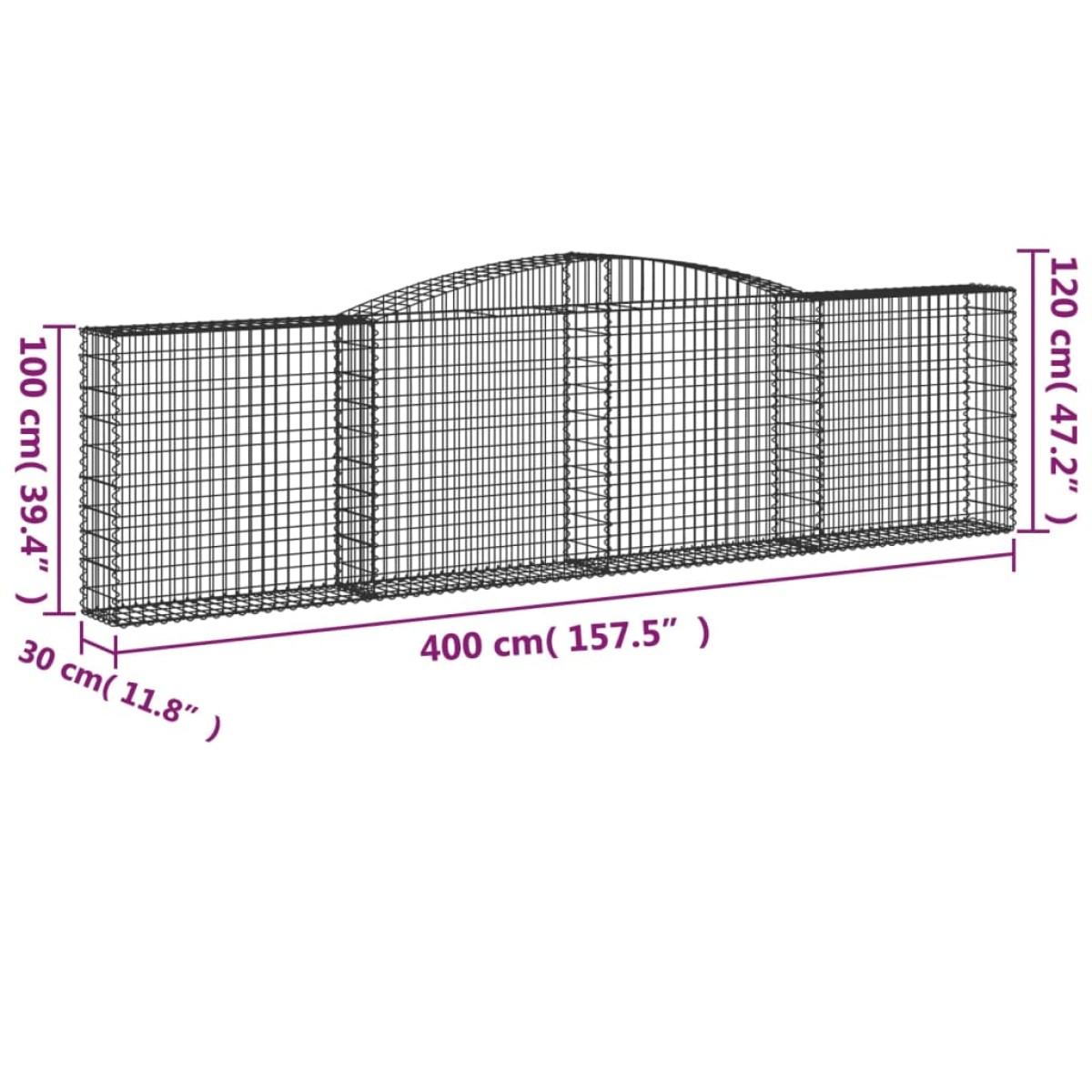vidaXL Συρματοκιβώτιο Τοξωτό 400x30x100/120εκ. από Γαλβανισμένο Χάλυβα