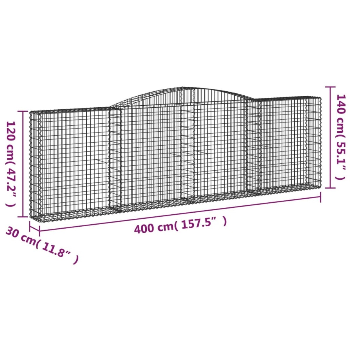 vidaXL Συρματοκιβώτιο Τοξωτό 400x30x120/140εκ. από Γαλβανισμένο Χάλυβα