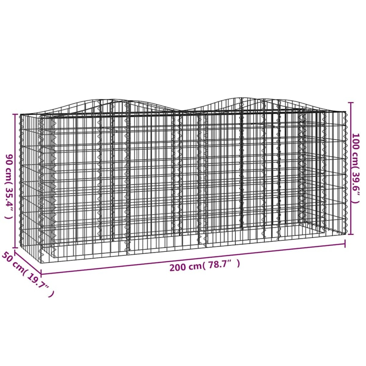 vidaXL Συρματοκιβώτιο Τοξωτό 200x50x100 εκ. από Γαλβανισμένο Σίδερο