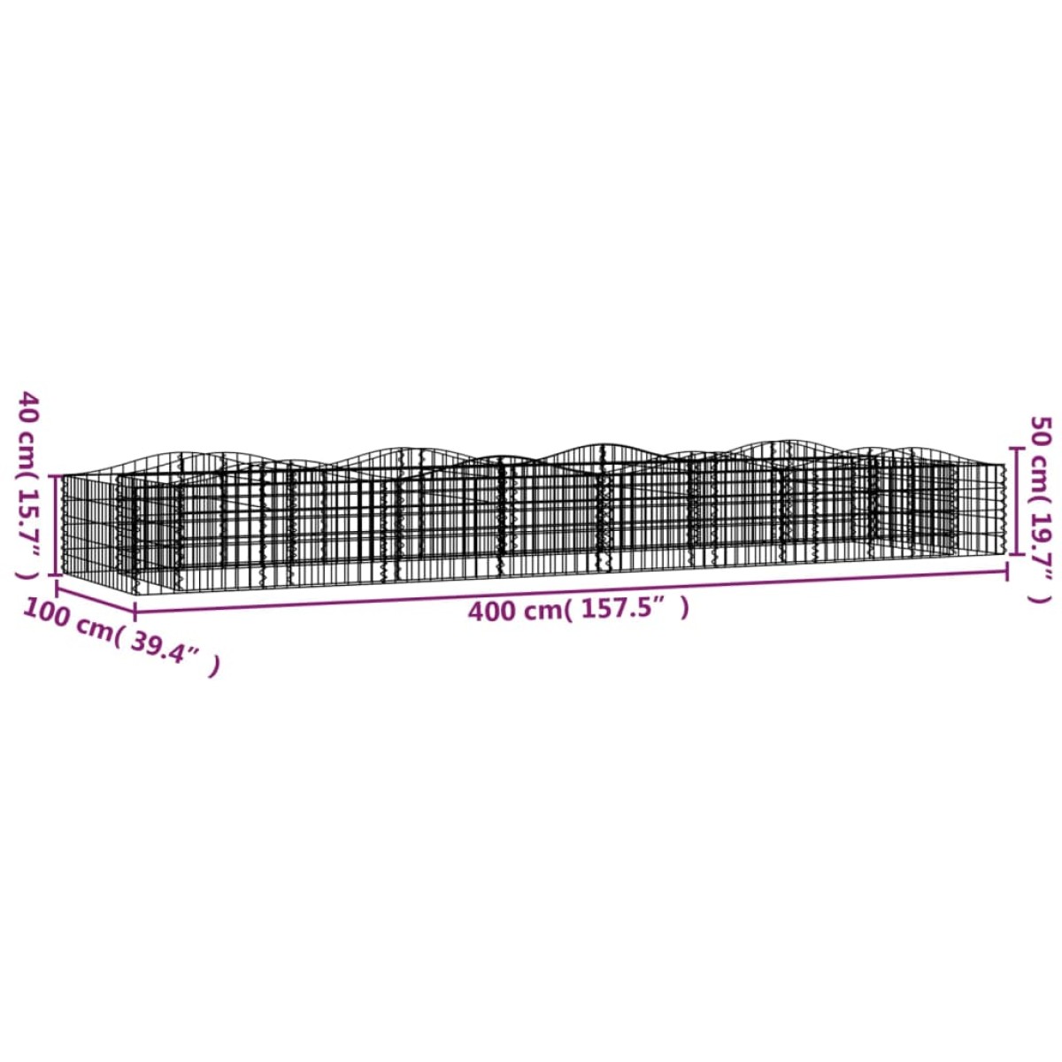 vidaXL Συρματοκιβώτιο Τοξωτό 400x100x50 εκ. από Γαλβανισμένο Σίδερο