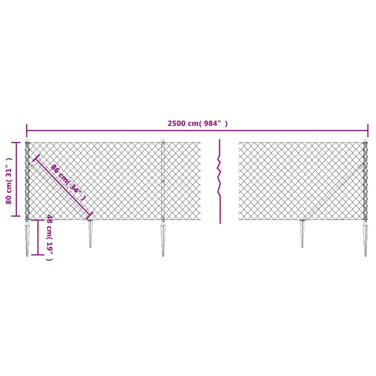vidaXL Συρματόπλεγμα Περίφραξης Ανθρακί 0,8 x 25 μ. με Καρφωτές Βάσεις