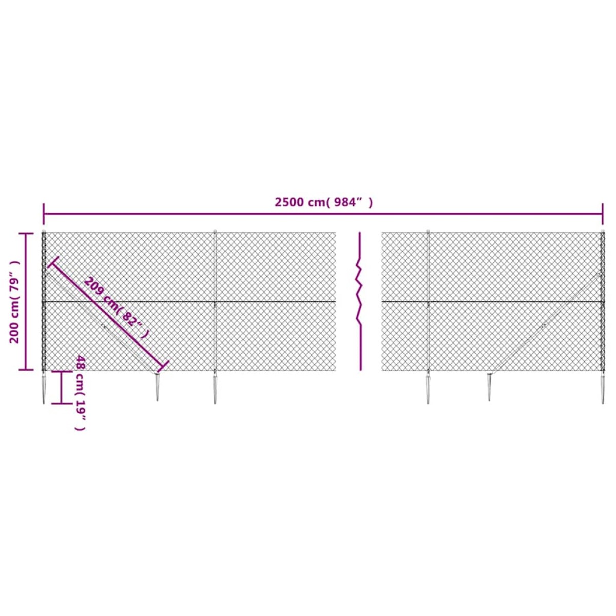 vidaXL Συρματόπλεγμα Περίφραξης Ανθρακί 2 x 25 μ. με Καρφωτές Βάσεις