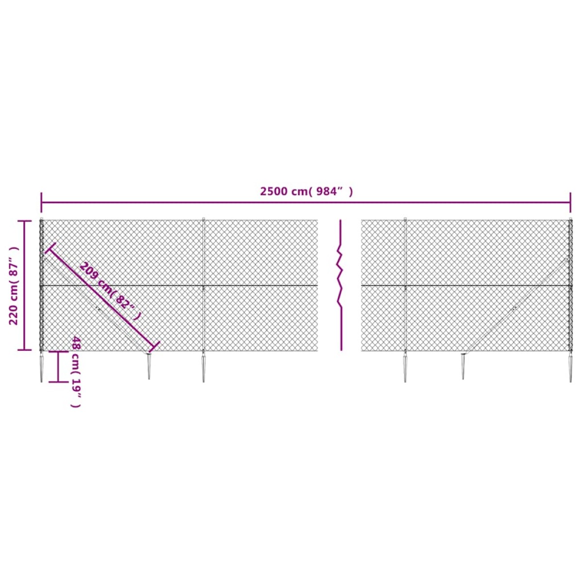 vidaXL Συρματόπλεγμα Περίφραξης Ανθρακί 2,2 x 25 μ. με Καρφωτές Βάσεις