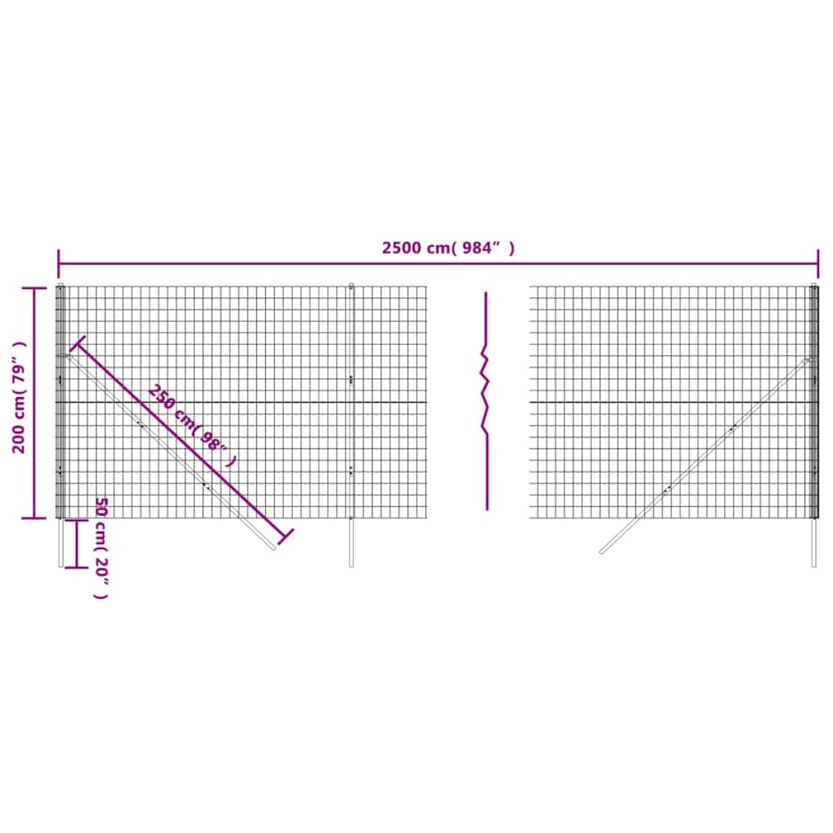 vidaXL Συρματόπλεγμα Περίφραξης Ανθρακί 2 x 25 μ. από Γαλβαν. Ατσάλι