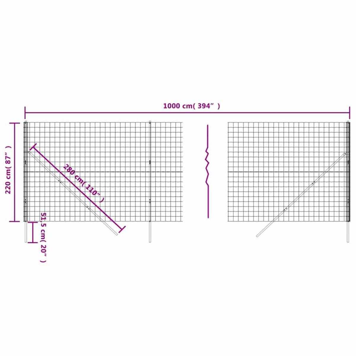 vidaXL Συρματόπλεγμα Περίφραξης Ανθρακί 2,2x10 μ. Γαλβανισμένο Ατσάλι