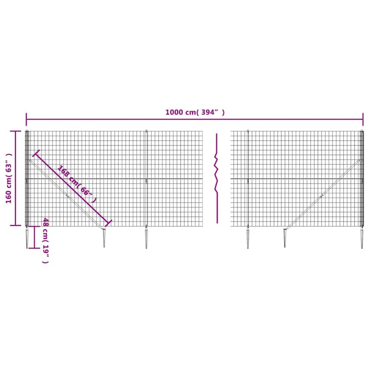 vidaXL Συρματόπλεγμα Περίφραξης Ανθρακί 1,6 x 10 μ. με Καρφωτές Βάσεις