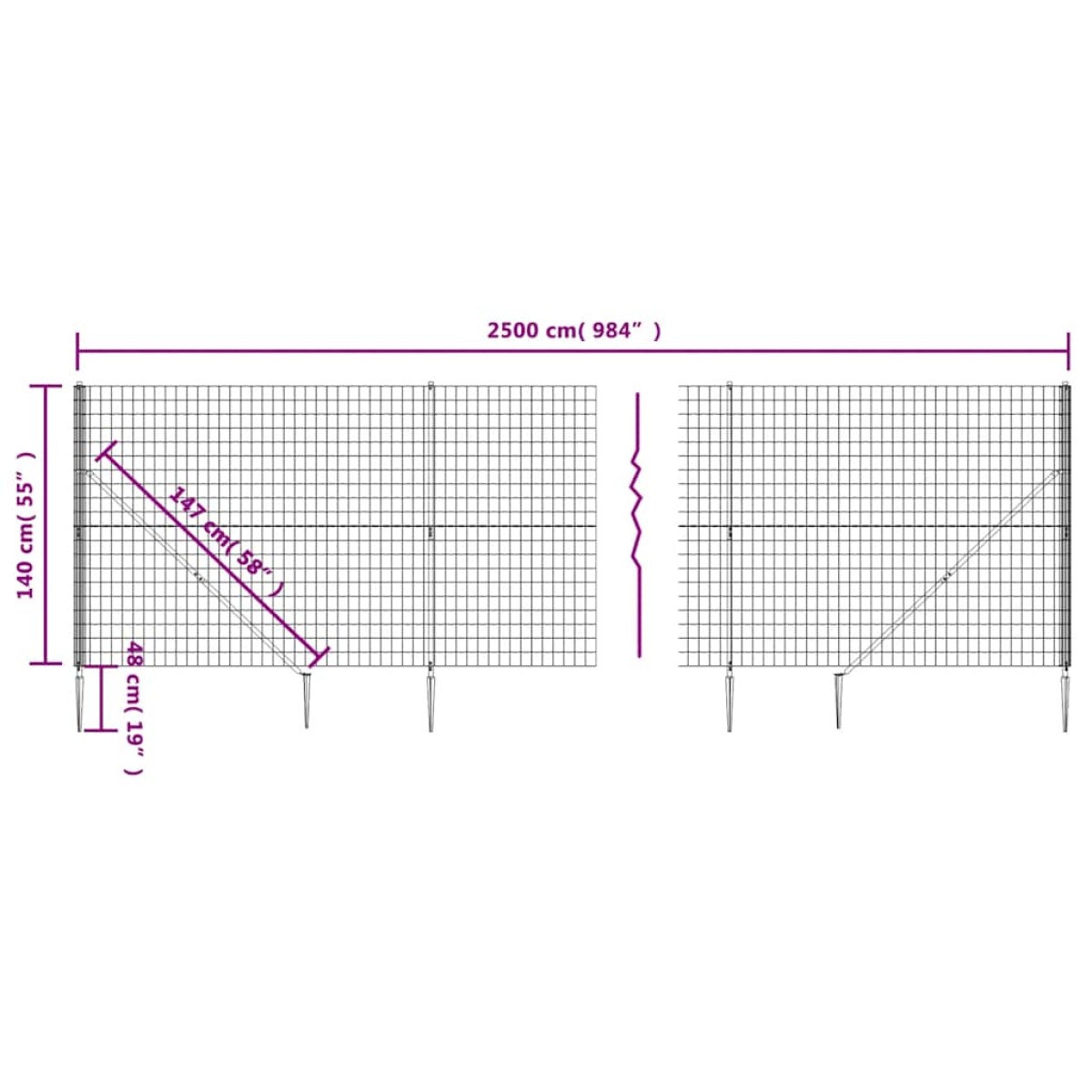 vidaXL Συρματόπλεγμα Περίφραξης Ανθρακί 1,4 x 25 μ. με Καρφωτές Βάσεις