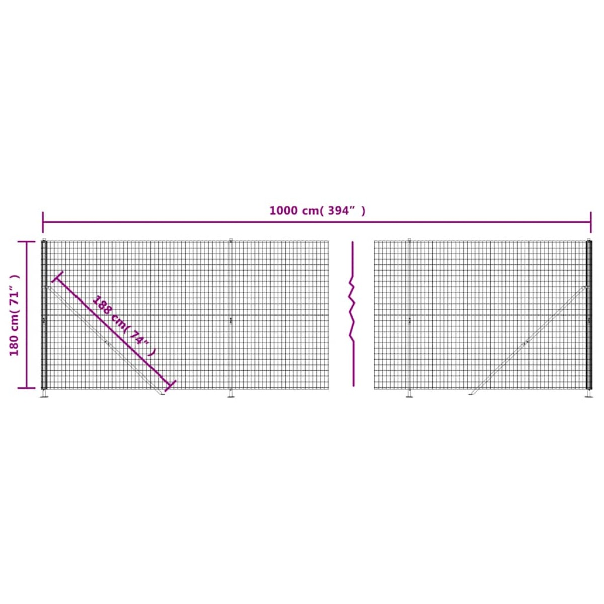 vidaXL Συρματόπλεγμα Περίφραξης Ανθρακί 1,8 x 10 μ. με Βάσεις Φλάντζα