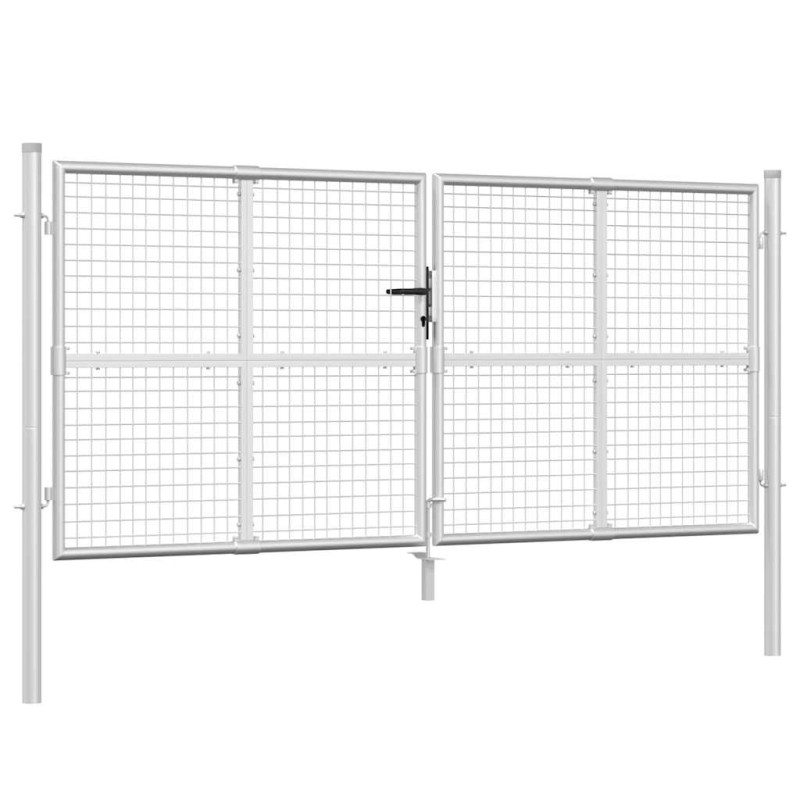 vidaXL Πόρτα Κήπου με Διχτυωτό Ασημί 300x125 εκ. από Γαλβανισμένο Ατσάλι
