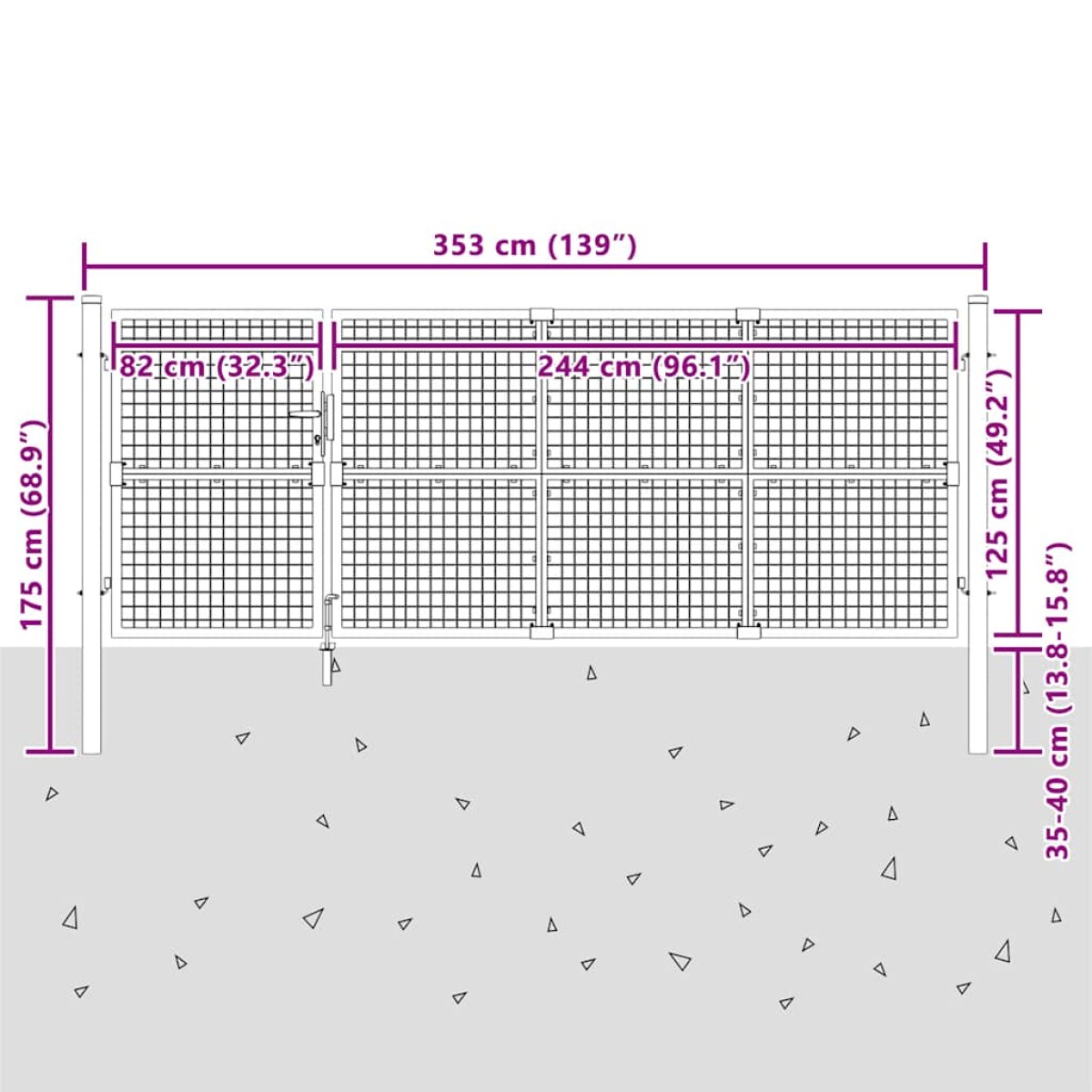 vidaXL Πόρτα Περίφραξης με Πλέγμα Ανθρακί 350 x 175 εκ. Γαλβαν. Ατσάλι