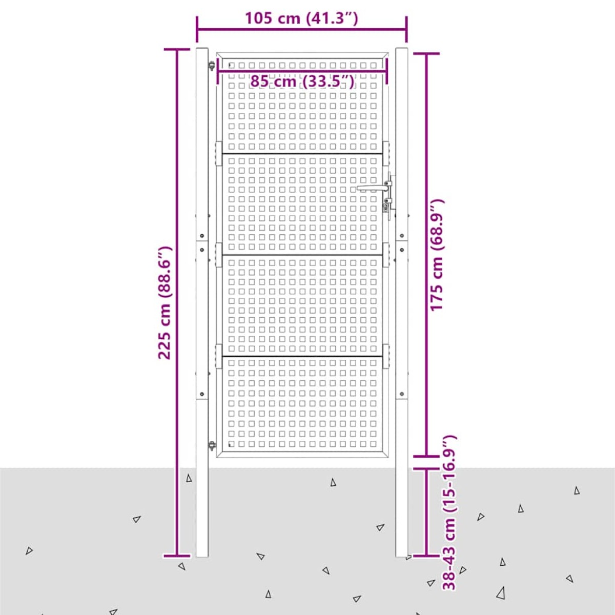 vidaXL Πύλη Κήπου Ανθρακί 105 x 225 εκ. Ατσάλινη