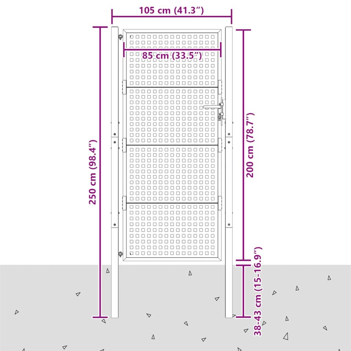 vidaXL Πύλη Κήπου Ανθρακί 105 x 250 εκ. Ατσάλινη