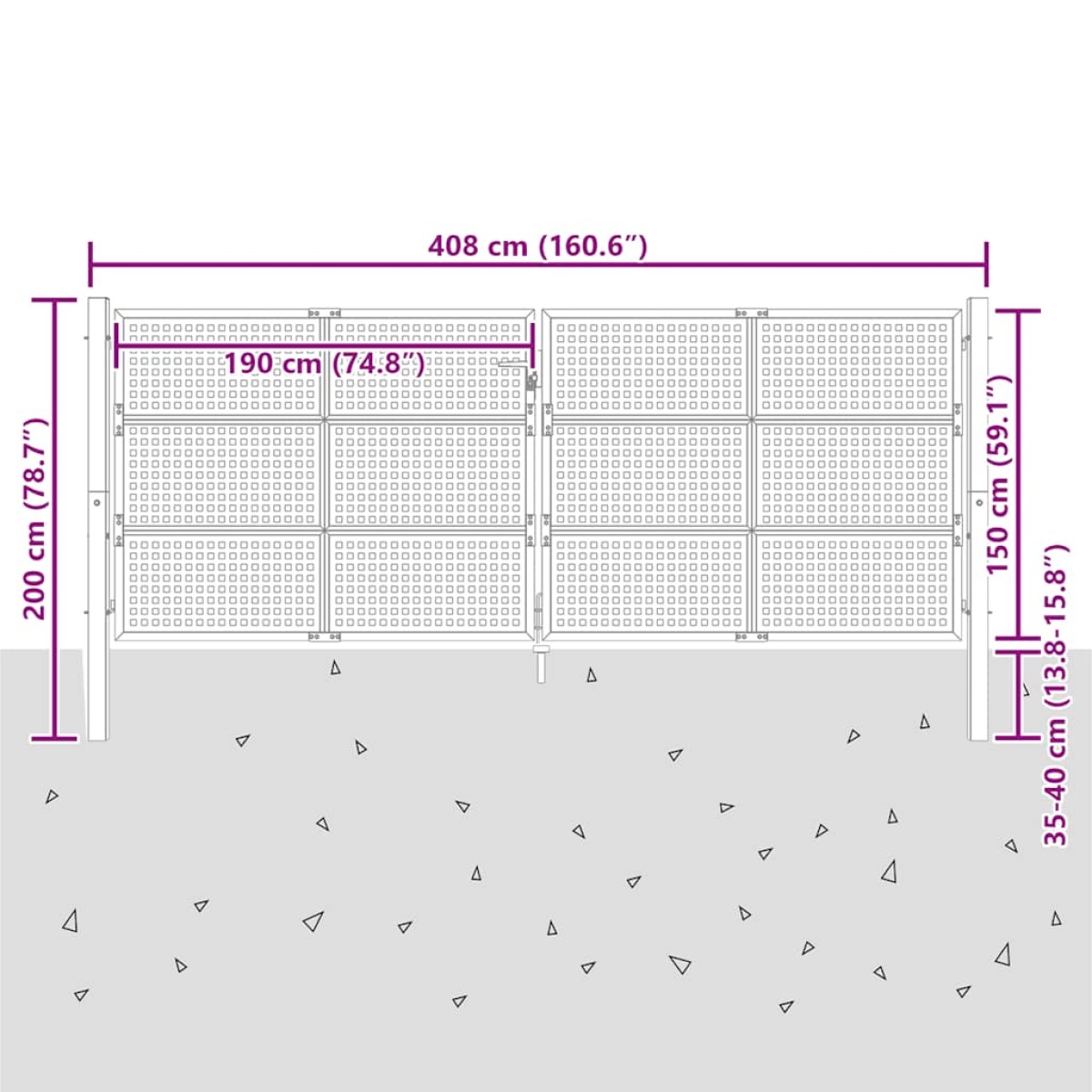 vidaXL Πύλη Κήπου Ανθρακί 400 x 200 εκ. Ατσάλινη