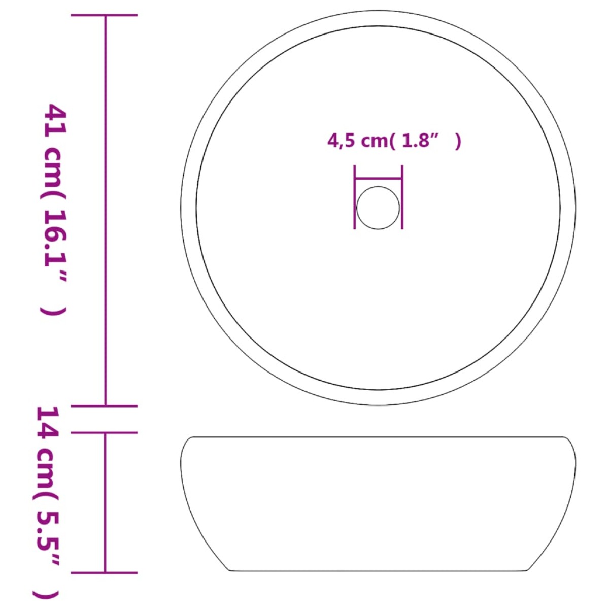 vidaXL Νιπτήρας Μαύρος και Γκρι Φ41 x 14 εκ. Κεραμικός