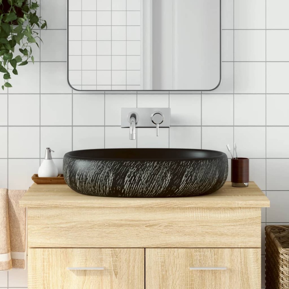 vidaXL Νιπτήρας Οβάλ Μαύρος 59x40x14 εκ. Κεραμικός