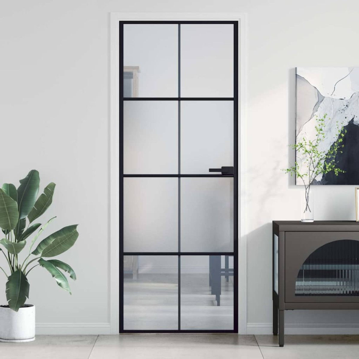 vidaXL Εσωτερική Πόρτα Μαύρη 76x201,5 εκ. Ψημένο Γυαλί και Αλουμίνιο
