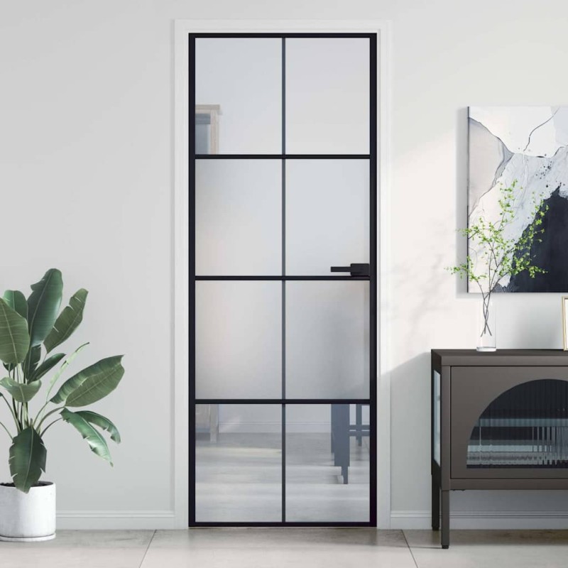 vidaXL Εσωτερική Πόρτα Μαύρη 76x201,5 εκ. Ψημένο Γυαλί και Αλουμίνιο