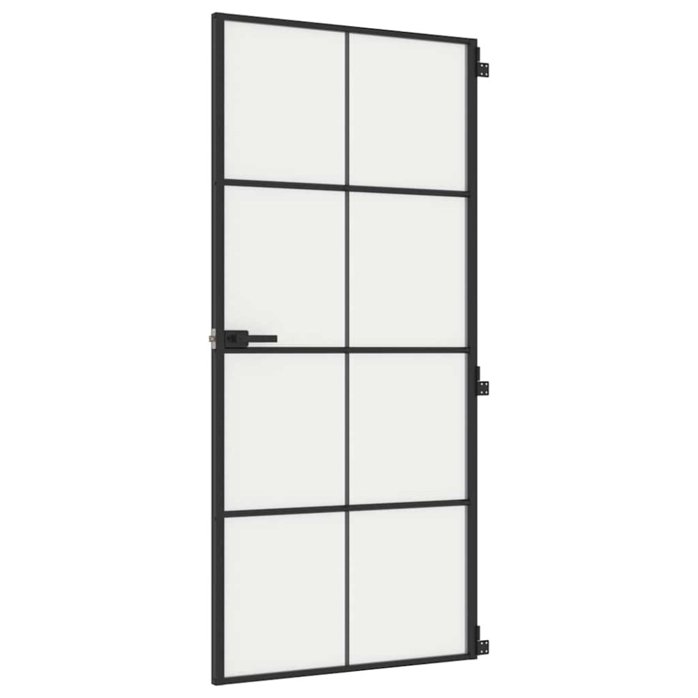 vidaXL Εσωτερική Πόρτα Μαύρη 93 x 201,5 εκ. Ψημένο Γυαλί & Αλουμίνιο