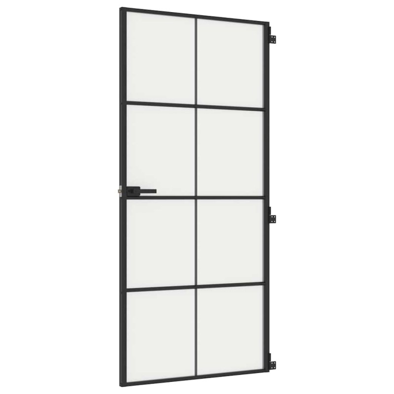 vidaXL Εσωτερική Πόρτα Μαύρη 93 x 201,5 εκ. Ψημένο Γυαλί & Αλουμίνιο