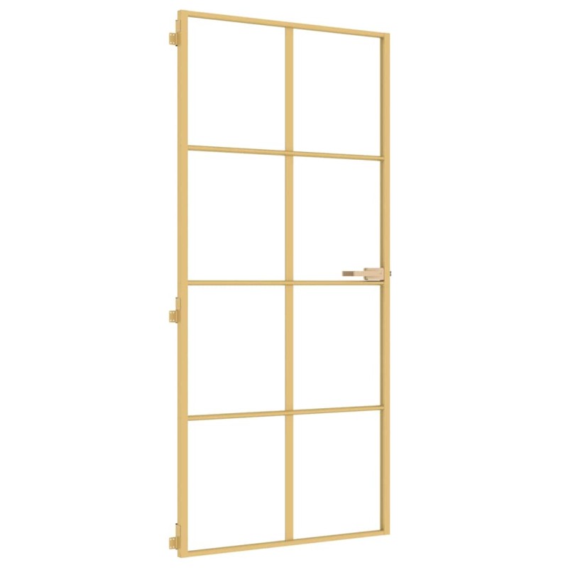 vidaXL Εσωτερική Πόρτα Χρυσή 93 x 201,5 εκ. Ψημένο Γυαλί & Αλουμίνιο