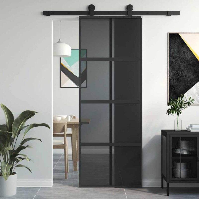 vidaXL Συρόμενη Πόρτα Μαύρη 76 x 205 εκ. από Ψημένο Γυαλί / Αλουμίνιο