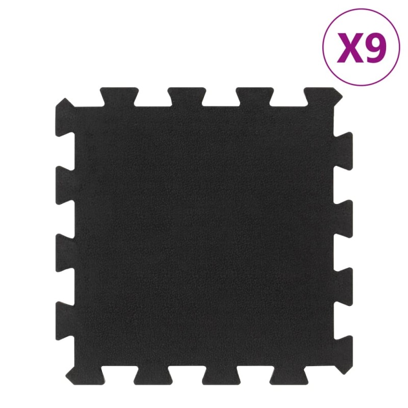 vidaXL Δάπεδο Προστασίας Παζλ 9 τεμ. Μαύρο 16 χιλ. 30x30 εκ. Καουτσουκ