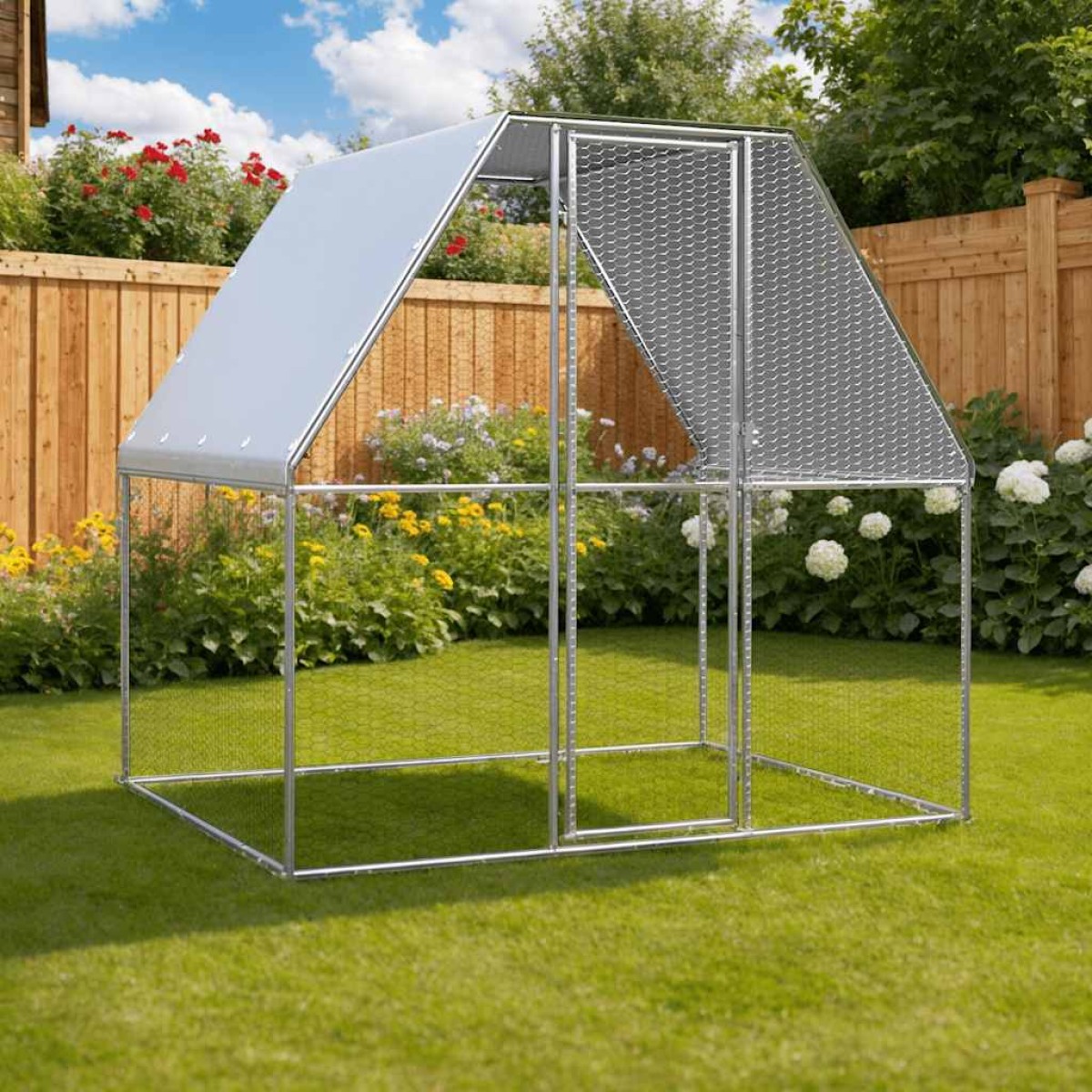 vidaXL Κοτέτσι - Κλουβί Ασημί / Γκρι 2x2x2 μ. από Γαλβανισμένο Χάλυβα