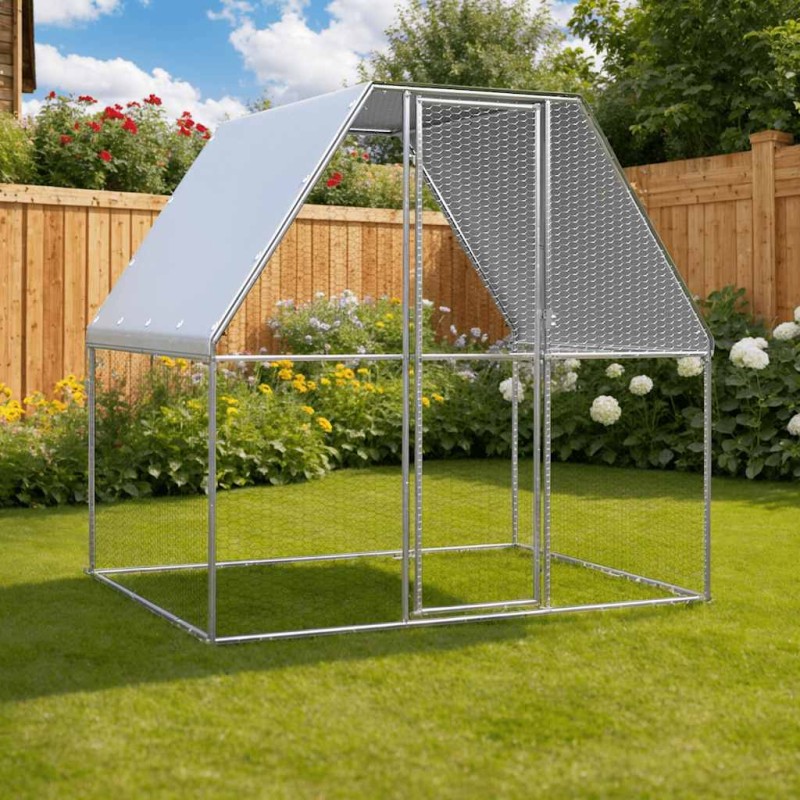 vidaXL Κοτέτσι - Κλουβί Ασημί / Γκρι 2x2x2 μ. από Γαλβανισμένο Χάλυβα