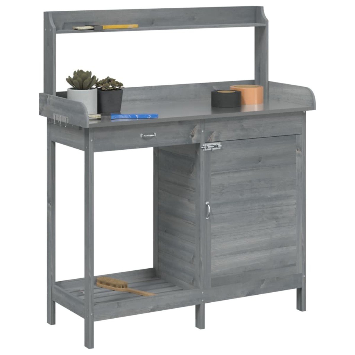 vidaXL Τραπέζι για Γλάστρες+Ντουλάπι Γκρι 110,5x45x124,5εκ Μασίφ Ελάτη