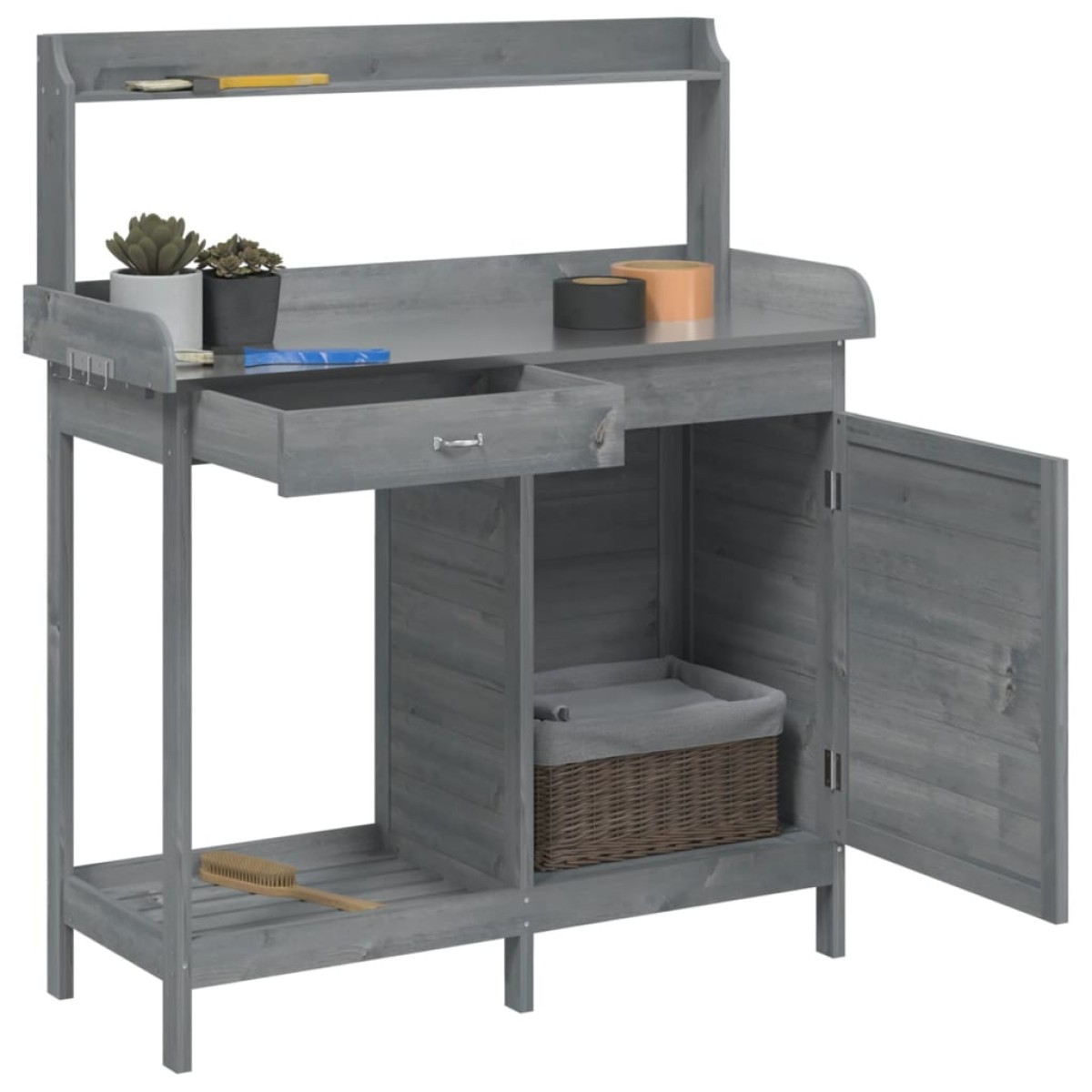 vidaXL Τραπέζι για Γλάστρες+Ντουλάπι Γκρι 110,5x45x124,5εκ Μασίφ Ελάτη