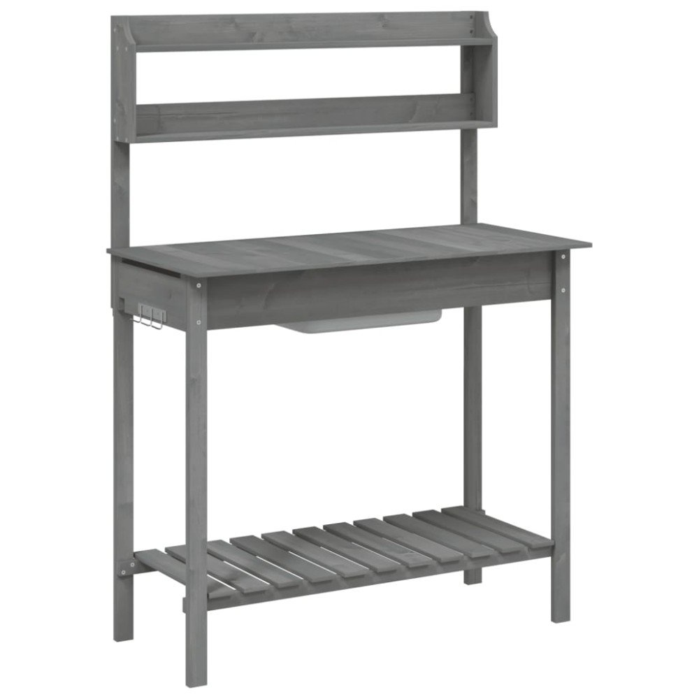 vidaXL Τραπέζι για Γλάστρες+Νεροχύτη Γκρι 147,5x44x139,5εκ Μασίφ Ελάτη
