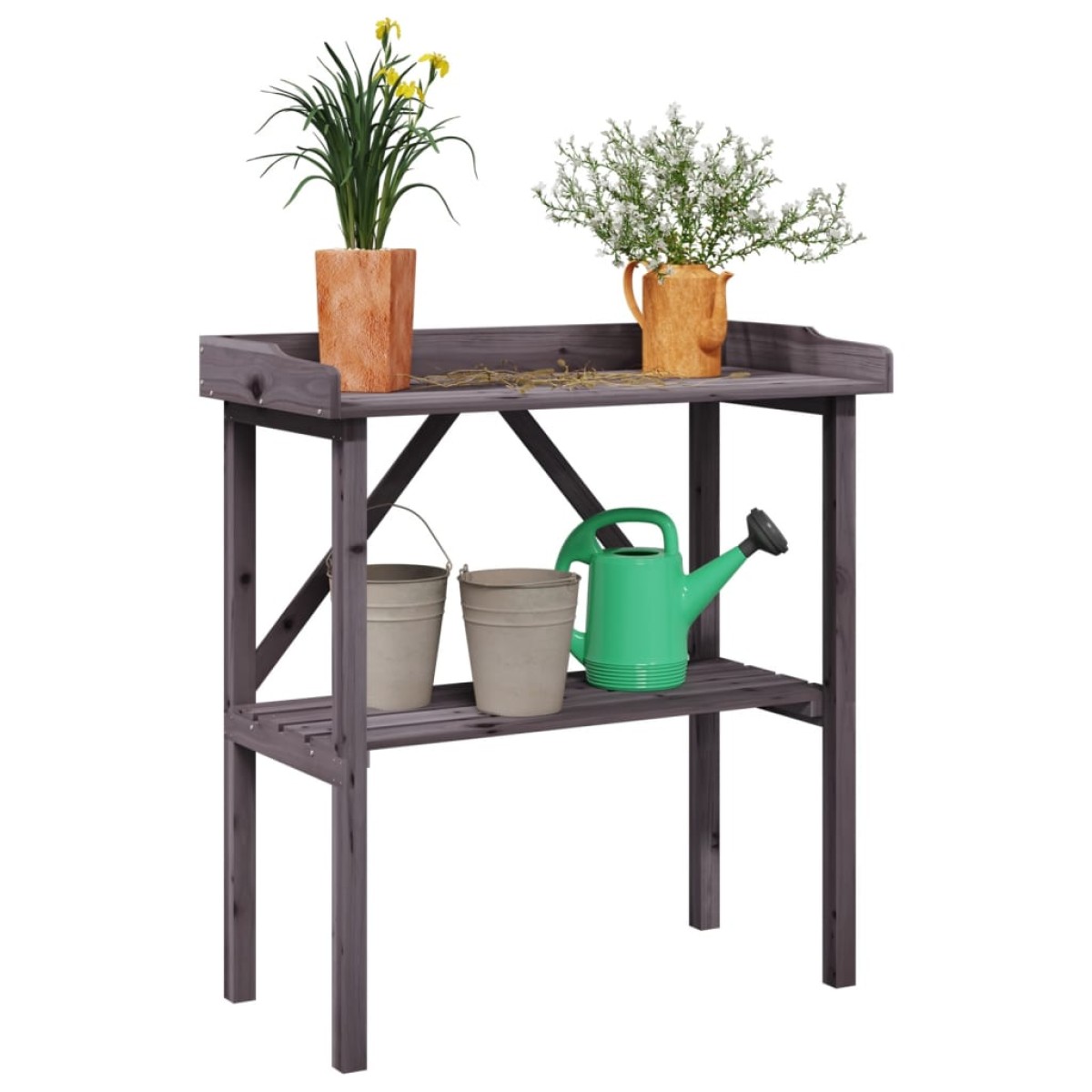 vidaXL Τραπέζι Φυτών με Ράφι Γκρι 78x38x82,5εκ. από Μασίφ Ξύλο Ελάτης