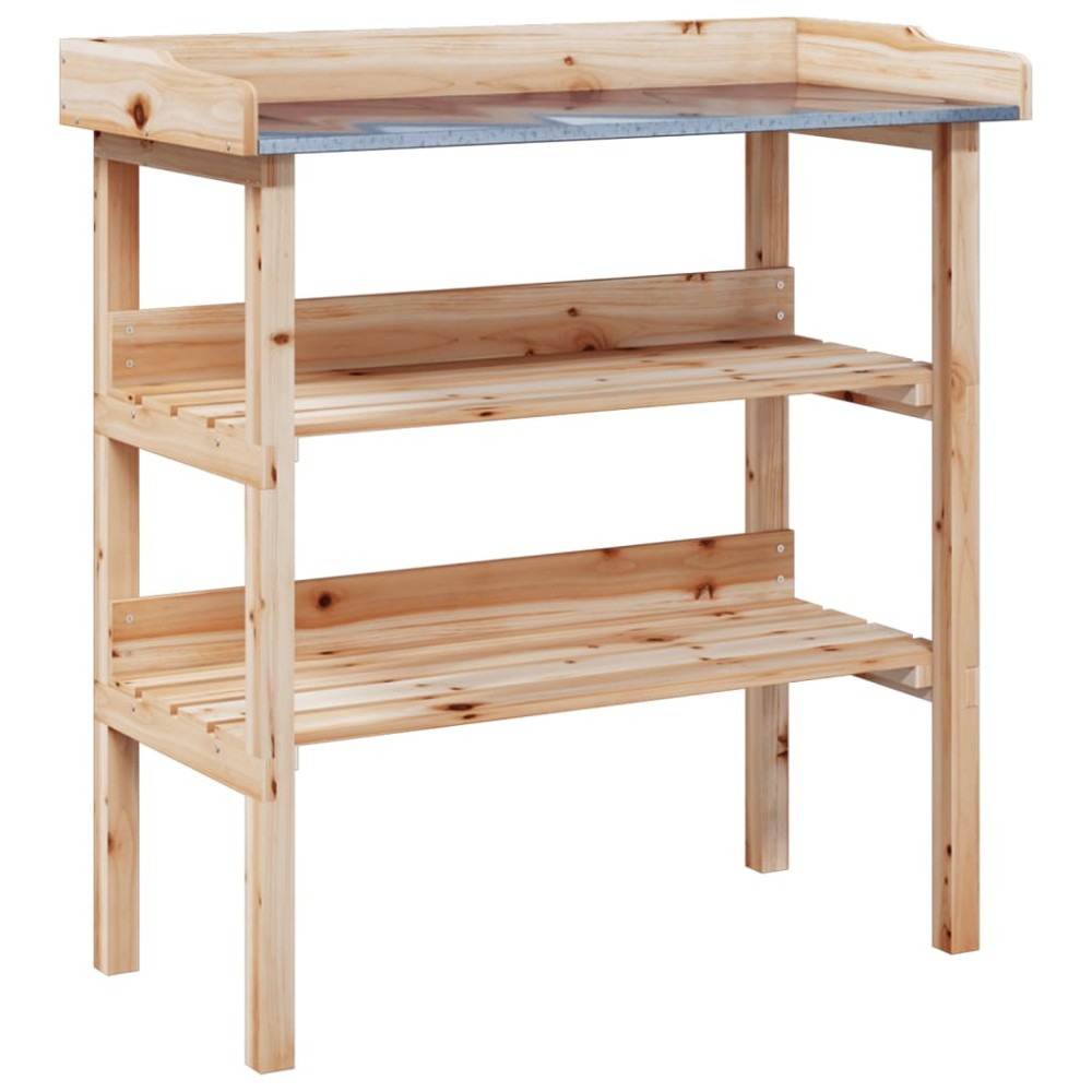 vidaXL Τραπέζι Φυτών με Ράφια 78 x 38 x 82,5 εκ. από Μασίφ Ξύλο Ελάτης